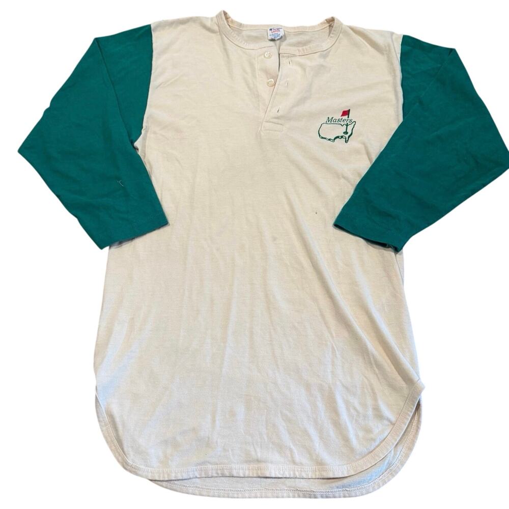 Vintage Masters Henley Raglan Shirt Top Champion USA 90s Size Lg ANGC Golf Vrg